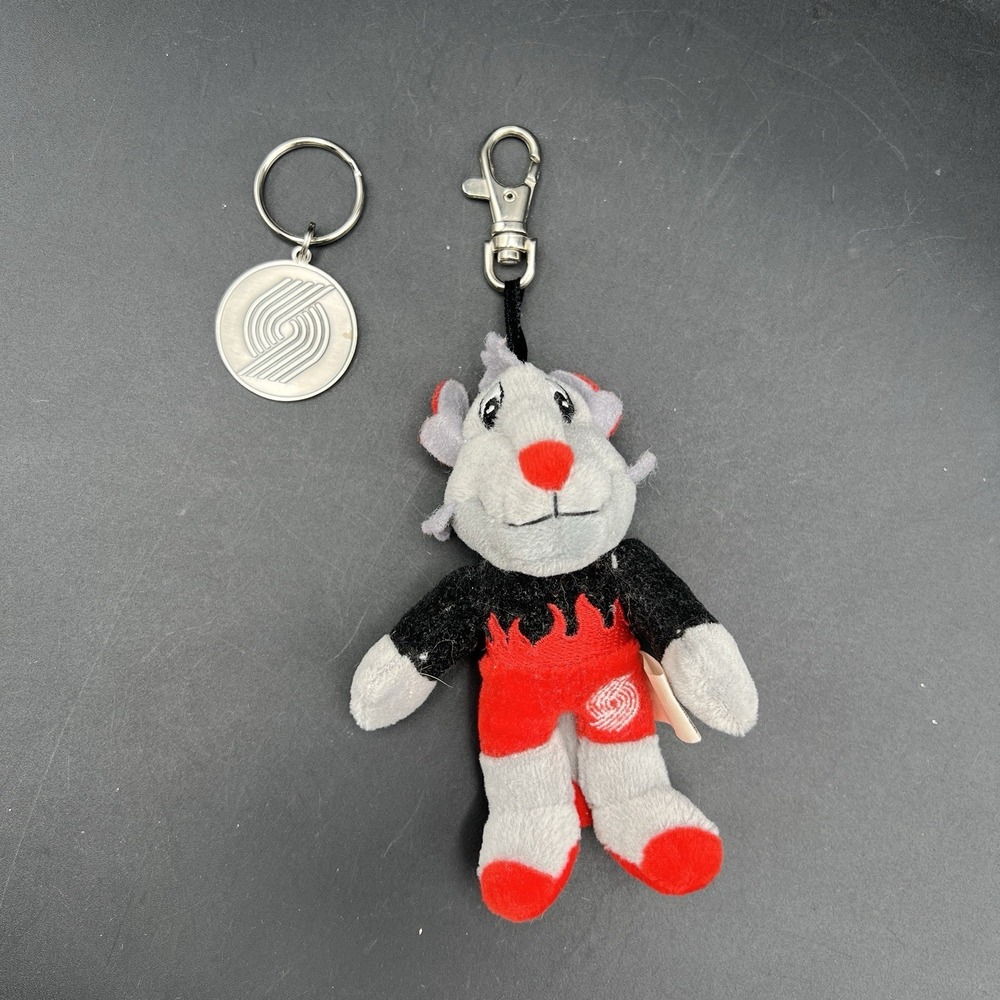 Portland Trail Blazers Keychain Basketball Blaze Cat Plush & Medal ~ Set‎ of 2